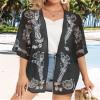 Summer Kimono Cardigan for Women Sheer Boho Tops Casual Open Front Swimwear Shirts Beach Cover ups (Caftan Black,2XL) view 3