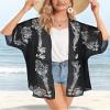 Summer Kimono Cardigan for Women Sheer Boho Tops Casual Open Front Swimwear Shirts Beach Cover ups (Caftan Black,2XL) view 4