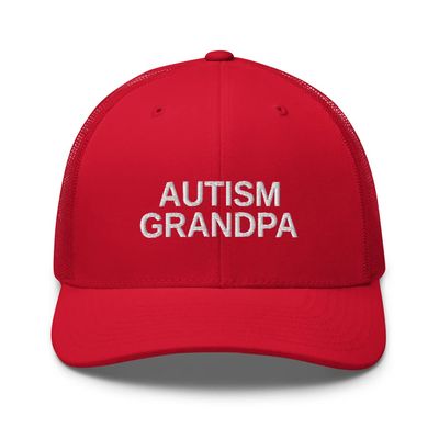 Autism Grandpa Gift Autism Awareness Puzzle Support Family Trucker Cap Mesh Hat Adjustable Red