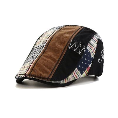 WITHMOONS Mens Newsboy Flat Hat Cotton Patchwork Cabbie Catsby Buckle Adjustable Cap YZ30116 (Black)