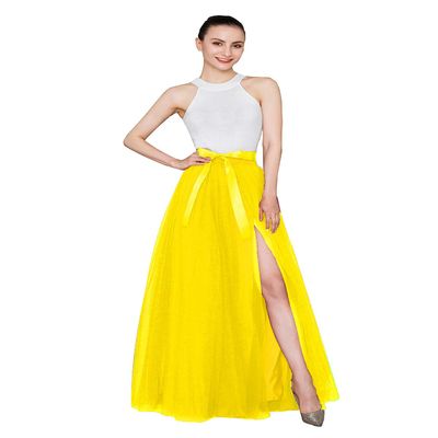 EllieHouse Long Plus Size 4 XL Wedding Evening Party Prom Tulle Skirt with Slit Yellow