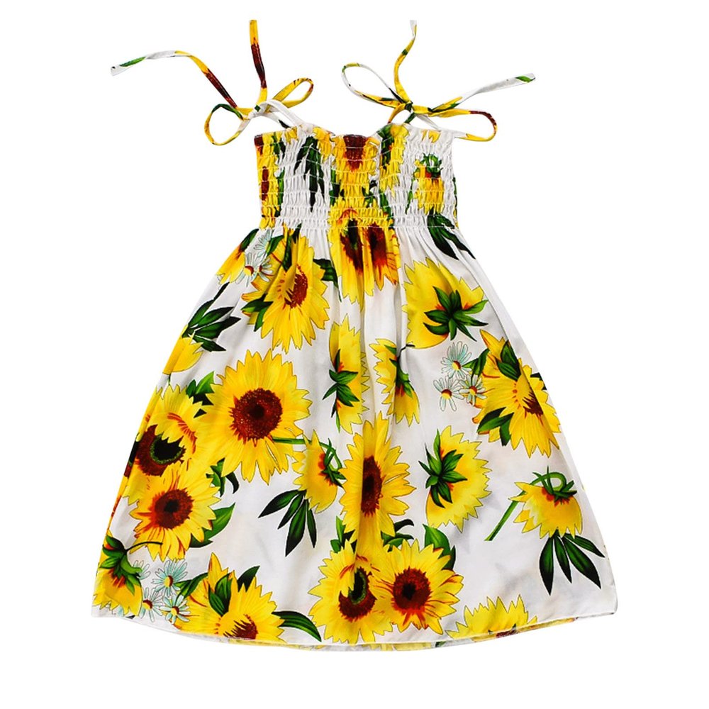 Toddler Baby Girls Bohemian Dress Summer Floral Printed Halter Sleeveless Elastic Beach Sundress Sling Dresses (White-a, 5 Years)