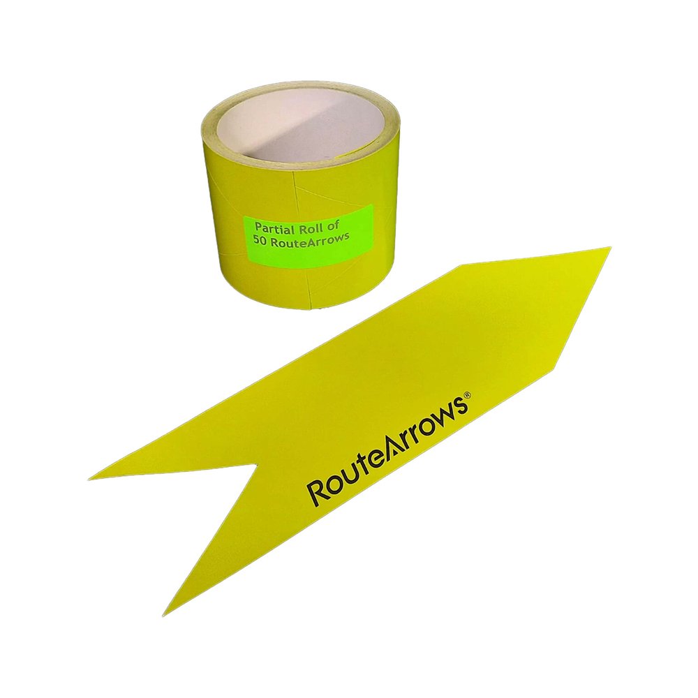 RouteArrows Roll of 50 Arrow Stickers (Lime) Hi-Viz Removable Eco-Friendly Directional Arrows for Outdoor Pavement Stress Free Route Marking Perfect for 5k 10k Make Participants Feel Safe & Happy