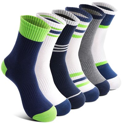 Welwoos Kids Boys Socks Athletic Basketball Youth Sport Crew Cotton Breathable Soft Gift Socks 6 Pairs Stocking Stuffers (Splice/Green/White,5-8Y)