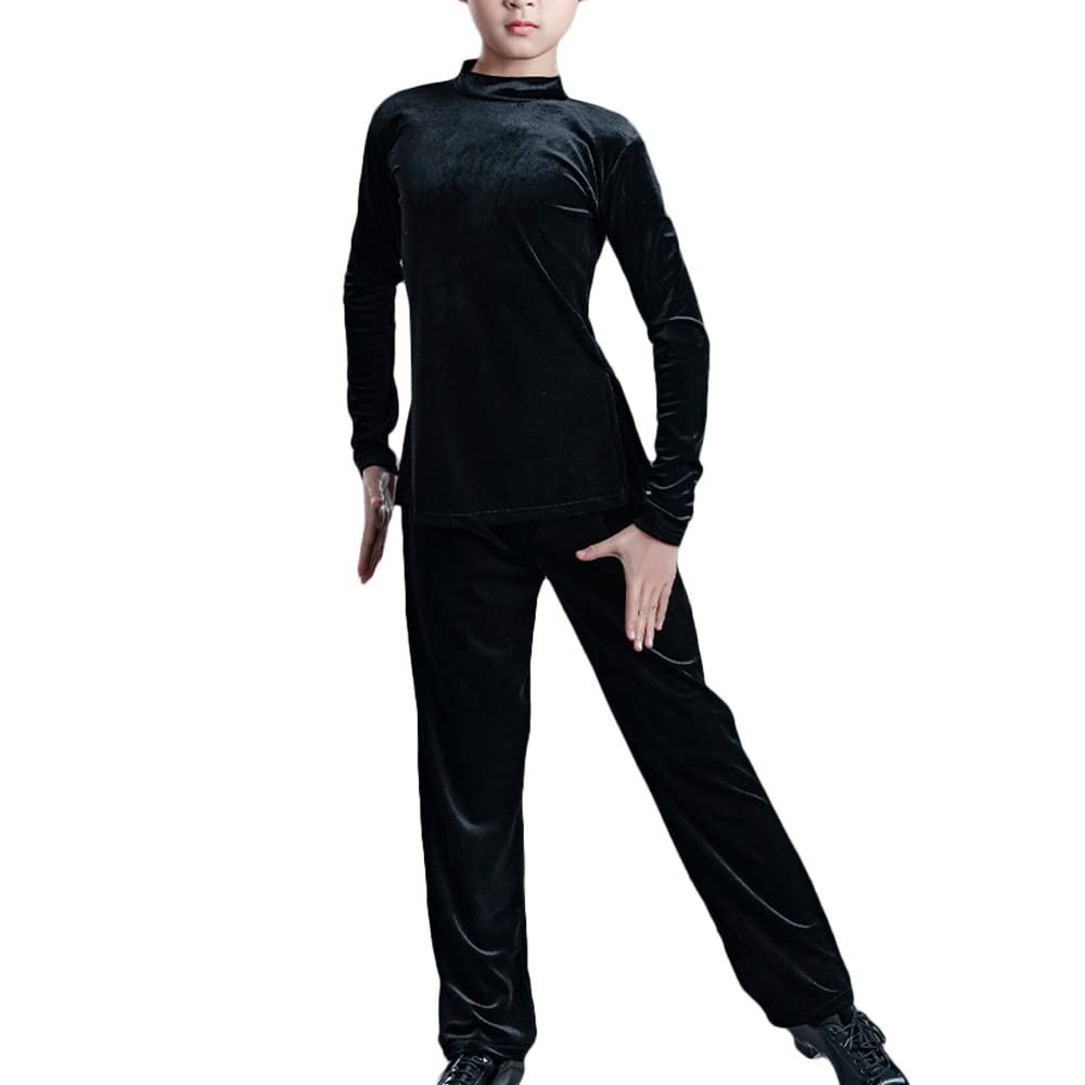 Libaobaoyo Boys Kids Latin Dance Top Pants Ballroom Dancewear Modern Long Sleeve 2-Piece Set Outfits (12-13 Years)