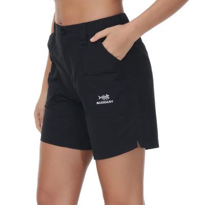 BASSDASH Womens 7 Fishing Shorts UPF 50+ Water Resistant Quick Dry Lightweight Hiking Cargo Shorts with Pockets FP03W Black