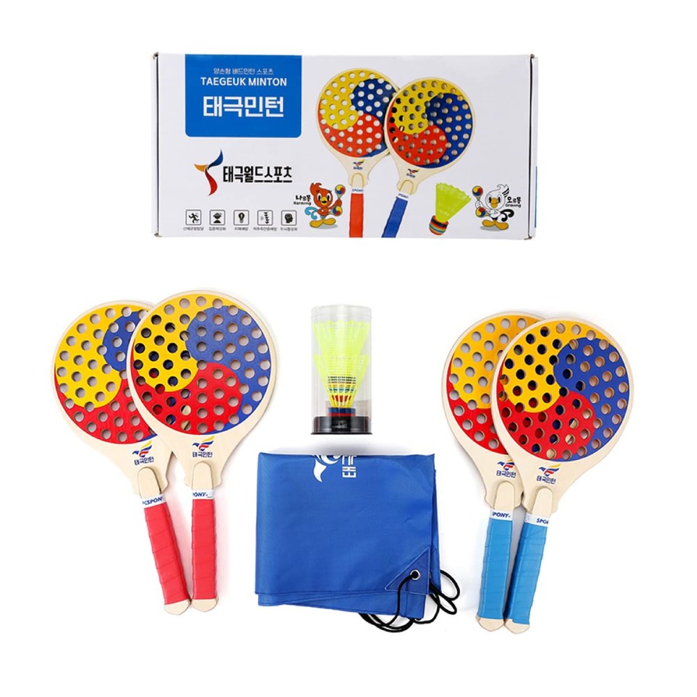 Two-Handed Racquet Sport Taegeukminton Set (Grip Color Randomly) - Handmade, Durable, Badminton, Brain Activation, Body Balance, Eco-Friendly Material, Made in Korea