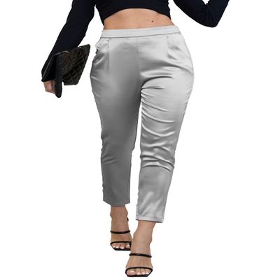 heipeiwa Women's Satin Pants Dress Casual Pleated Pull on High Waist Pants Baggy Front Tapered Trouser