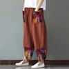 QWENTMTNTY Womens Baggy Linen Pants Summer Casual Printed Hippie Boho Crop Pants Loose Fit Patchwork Ankle Trousers Pockets Orange view 2