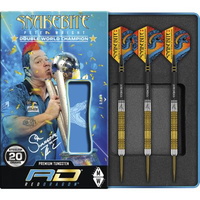 RED DRAGON Peter Wright Snakebite DWC Special Edition Gold Plus 20g with Flights and Stems (shafts)