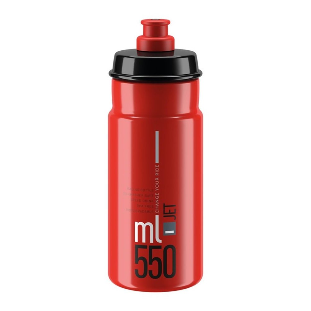 Elite Jet Cycling Water Bottle 550ml Red with Grey Logo High-Flow, Biodegradable, BPA-Free