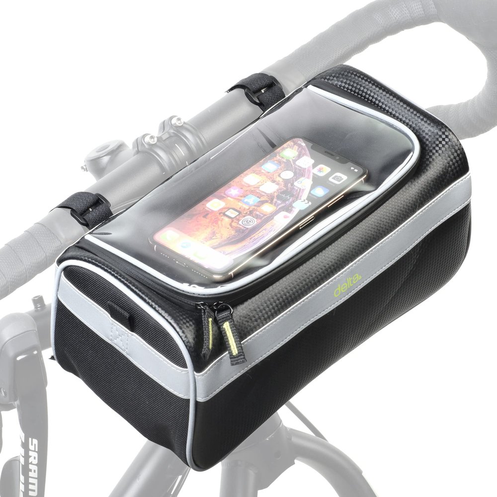 Delta Cycle & Home Bike Handlebar Trunk Bag - Waterproof Cycling Pouch Accessories for Adult Mountain and Road Bicycles with Reflective Material Safety Velcro Attachment to Any or Rack Phone Holder
