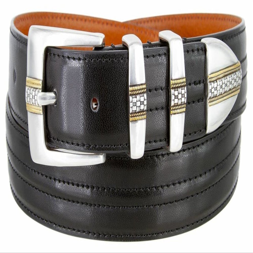 Belts.com Men's Belt Designer Double Center Stitched Casual Dress Leather Belt 1-1/8"(30mm) Wide (Black, 42)