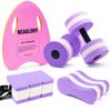 NEAGLORY 5 Pieces Water Aerobics Set Aquatic Exercise Set Pool Fitness Equipment with Foam Dumbbell, Swim Kickboard, Pull Buoy, Aquatic Swim Belt for Water Workout, Purple view 1