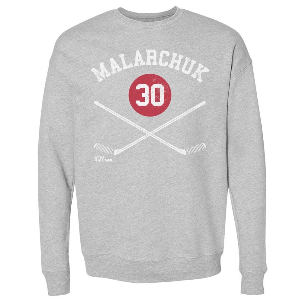 500 LEVEL Clint Malarchuk Sweatshirt (Crew Sweatshirt, XX-Large, Heather Gray) - Clint Malarchuk Quebec 30 Sticks WHT