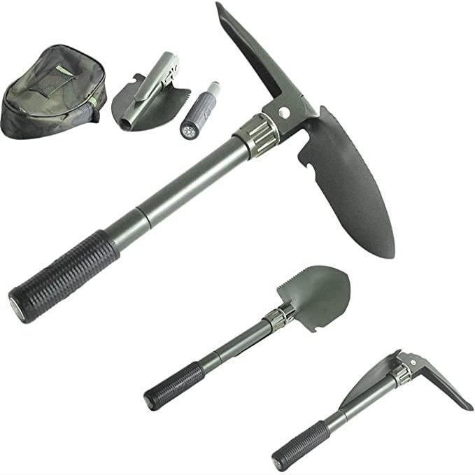Folding Camping Survival Shovel with Pick 16" Garden Military Style Survival w/Pick Tool & Case