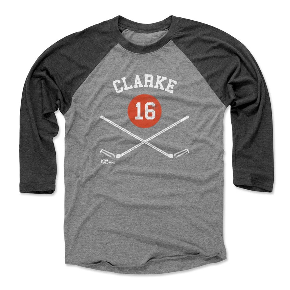 500 LEVEL Bobby Clarke Tee Shirt (Baseball Tee, XXX-Large, Black/Heather Gray) - Bobby Clarke Philadelphia 16 Sticks WHT