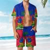 Adugen Origei Men's Haiti Flag Button-Up Shirt Hawaiian Shirt Party Beach Suit Dry Surfing Beach Shorts with Pockets S view 2