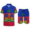Adugen Origei Men's Haiti Flag Button-Up Shirt Hawaiian Shirt Party Beach Suit Dry Surfing Beach Shorts with Pockets S view 3