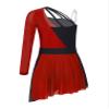 Agoky Kids Girls Single Long Sleeve Irregular Hem Tulle Dance Dress Lyrical Contemporary Dance Outfits Ice Skating Dress Burgundy 6 Years view 2