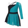 Agoky Kids Girls Single Long Sleeve Irregular Hem Tulle Dance Dress Lyrical Contemporary Dance Outfits Ice Skating Dress Green 8 Years view 1