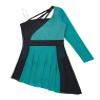 Agoky Kids Girls Single Long Sleeve Irregular Hem Tulle Dance Dress Lyrical Contemporary Dance Outfits Ice Skating Dress Green 8 Years view 3