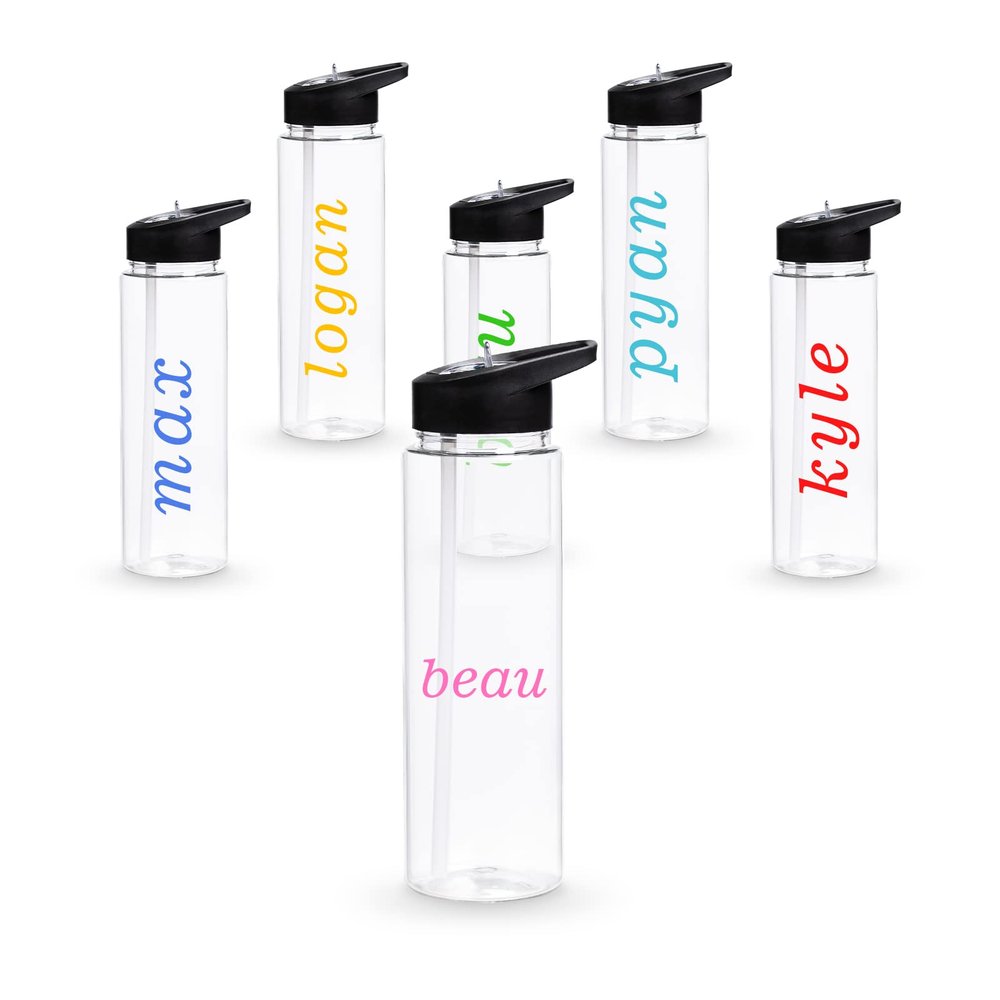24 oz Clear Water Bottles with Straw, 6 Pack Bulk Reusable Sports Water Bottle with Handle, Wide Mouth & Portable for Travel Gym Cycling Hiking Camping, for Personalized DIY Teacher Nurse Gift