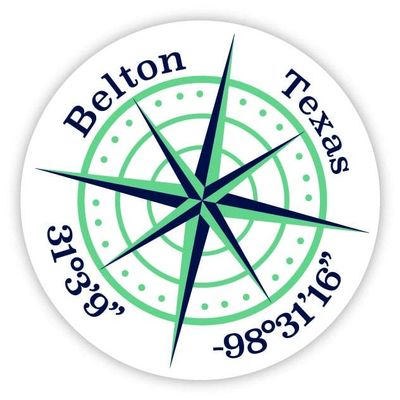Belton Texas 2-Inch Vinyl Decal Sticker Latitude Longitude Compass Design