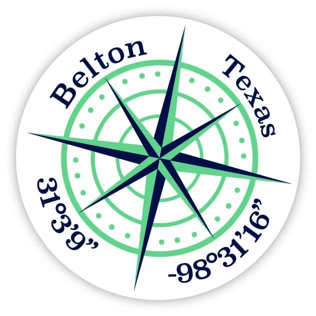 Belton Texas 2-Inch Vinyl Decal Sticker Latitude Longitude Compass Design