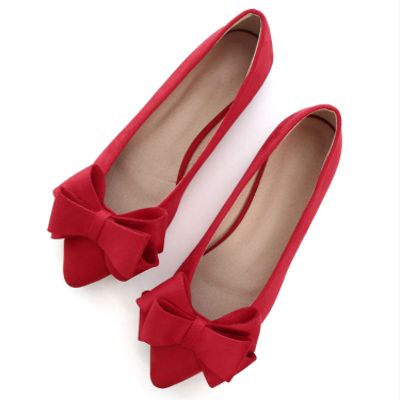 Bow-Knot Ballet Flats Womens Pointy Toe Flat Shoes Suede Dress Shoes Wear to Work Slip On Moccasins Christmas Red Size 10.5