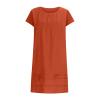 LFEOOST Casual Summer Dresses for Women Fashion Cotton and Linen Crewneck Short Sleeve Solid Loose Ruched Shift Dress Orange view 3