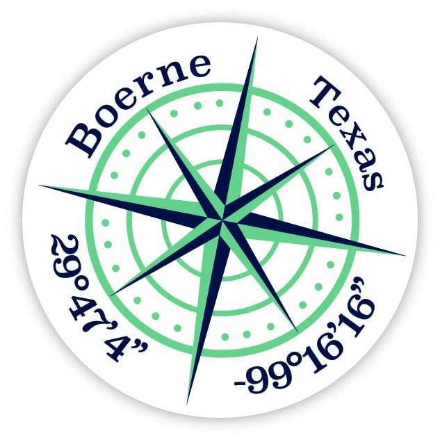 Boerne Texas 4-Inch Vinyl Decal Sticker Latitude Longitude Compass Design