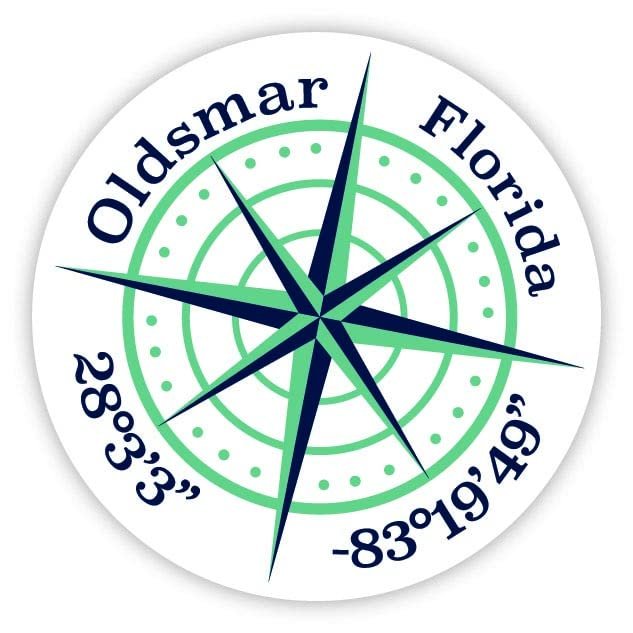 Oldsmar Florida 2-Inch Vinyl Decal Sticker Latitude Longitude Compass Design