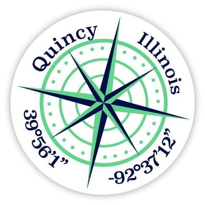 Quincy Illinois 2-Inch Vinyl Decal Sticker Latitude Longitude Compass Design