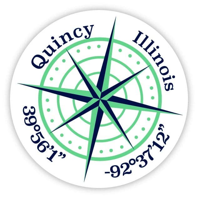 Quincy Illinois 2-Inch Vinyl Decal Sticker Latitude Longitude Compass Design