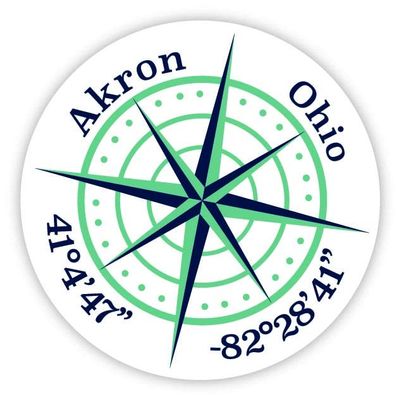 Akron Ohio 2-Inch Vinyl Decal Sticker Latitude Longitude Compass Design