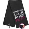 botogift Funny Golf Towel, Oh My God Look at Her Putt - Golf Gifts for Men Women, Golf Accessories for Women, Embroidered Towels for Bags with Clip, Black view 1