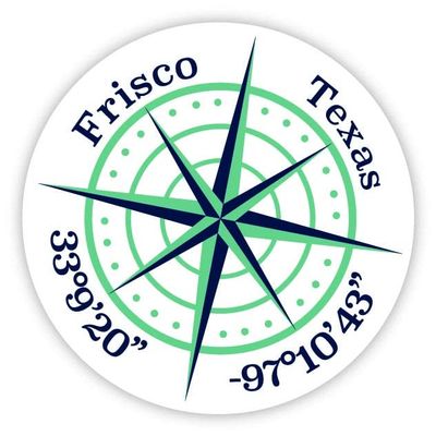 Frisco Texas 4-Inch Vinyl Decal Sticker Latitude Longitude Compass Design