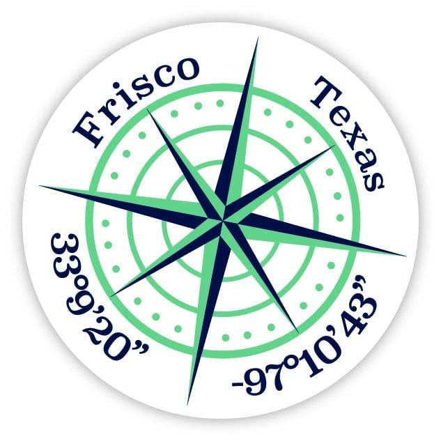 Frisco Texas 4-Inch Vinyl Decal Sticker Latitude Longitude Compass Design