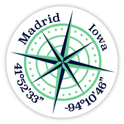 Madrid Iowa 2-Inch Vinyl Decal Sticker Latitude Longitude Compass Design