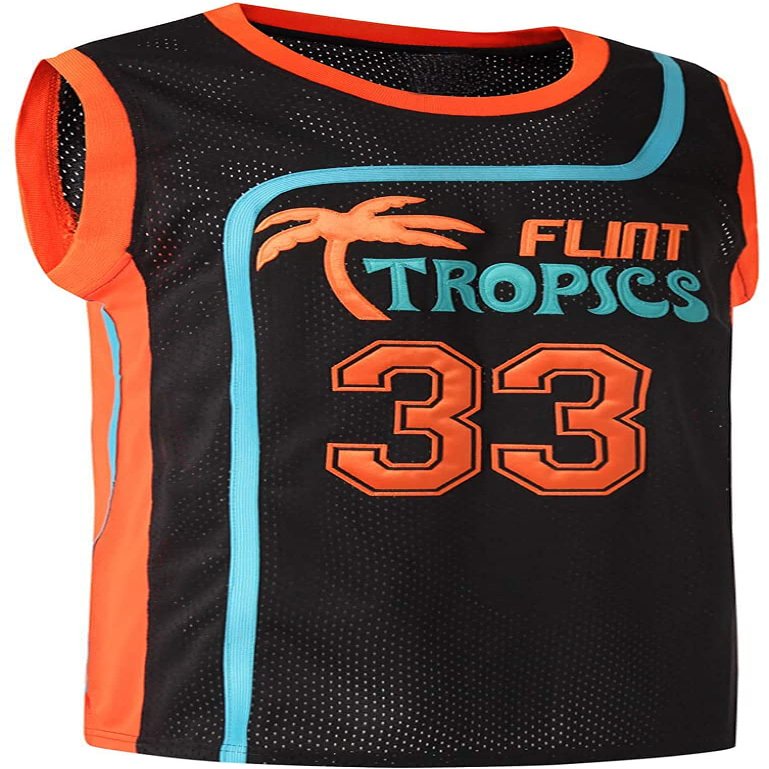 BOROLIN Mens Basketball Jersey #33 Jackie Moon Flint Tropics 90s Movie Shirts (Black, Small)