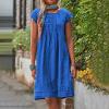 LFEOOST Casual Summer Dresses for Women Fashion Cotton and Linen Crewneck Short Sleeve Solid Loose Ruched Shift Dress Blue view 2