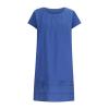 LFEOOST Casual Summer Dresses for Women Fashion Cotton and Linen Crewneck Short Sleeve Solid Loose Ruched Shift Dress Blue view 3