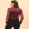 Allegra K Mesh Sheer Jacket for Women's See Through Long Sleeve Zip Up Bomber Jacket Small Red view 2