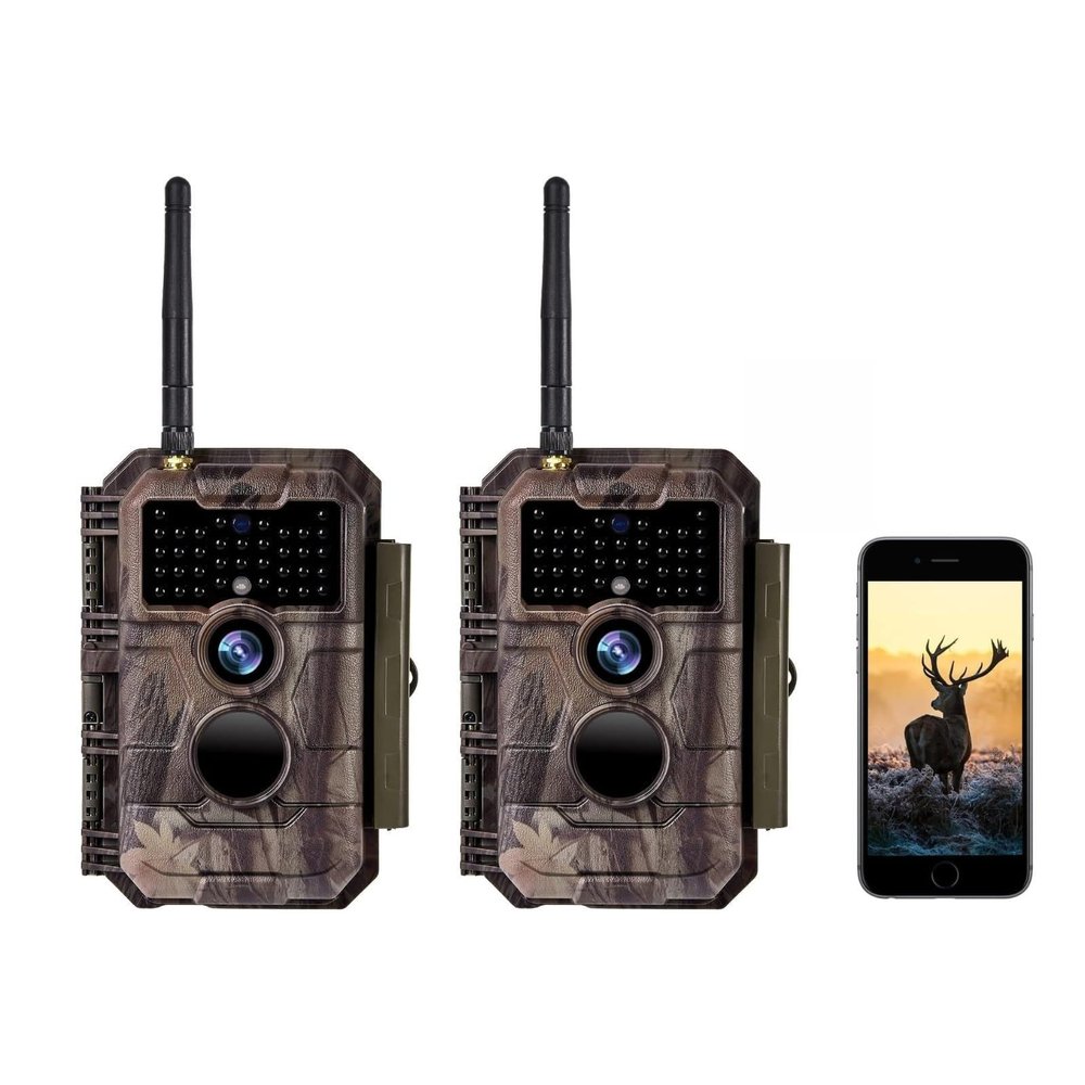 2-Pack Wifi Trail Camera 48MP Photo & 1296P H.264 Video with Night Vision Motion Activated IP66 Waterproof Time Lapse Wireless Game Hunting Cam via Phone App Operated & Share to Social Web Family