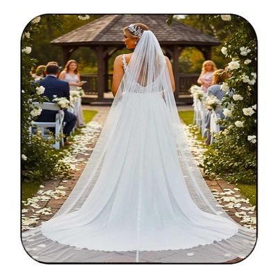 EASEDAILY Bride Wedding Veil Long Cathedral Length Veils 1 Tie Bridal Tulle Veil Chapel Veil with Comb and Cut Edge for Women (A-59 Width,ivory)