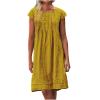 LFEOOST Casual Summer Dresses for Women Fashion Cotton and Linen Crewneck Short Sleeve Solid Loose Ruched Shift Dress Yellow view 1