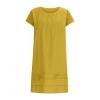 LFEOOST Casual Summer Dresses for Women Fashion Cotton and Linen Crewneck Short Sleeve Solid Loose Ruched Shift Dress Yellow view 3