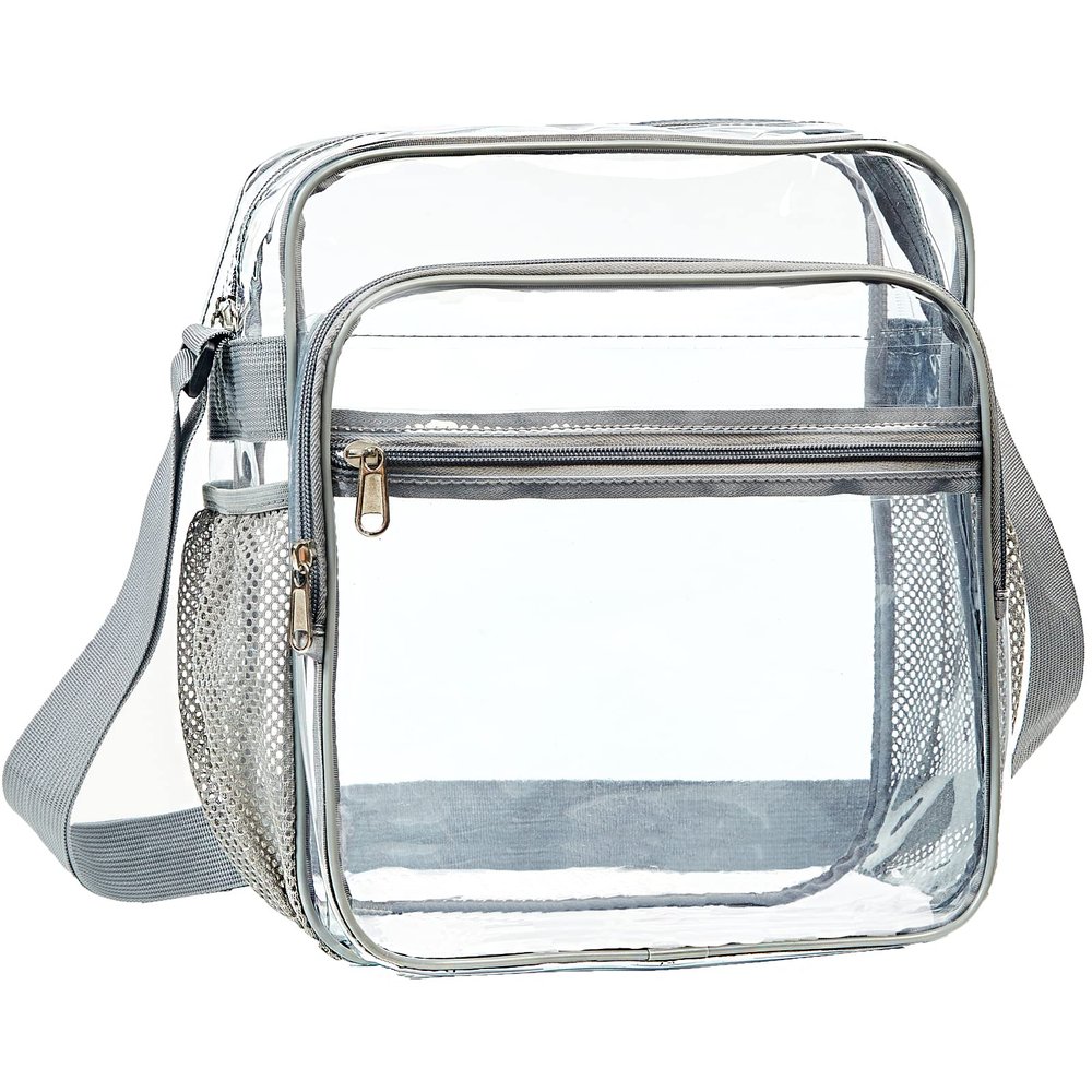 COVAX Clear Bag Stadium Approved, Clear Crossbody Messenger Shoulder Bag with Adjustable Strap for Concerts, Sports Events (Gray)
