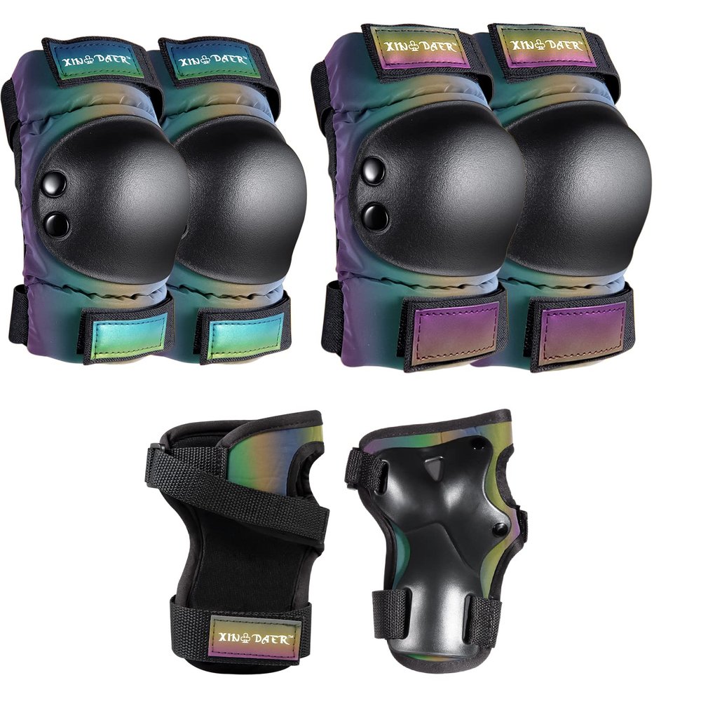 Adult/Kids/Youth Knee Pad Elbow Pads, XINDAER Womens Skate Protective Gear Set 3 in 1 Knee and Elbow Pads Wrist Guards for Skateboard, Roller Skates, Skating, Scooter, Inline Skates, Cycling
